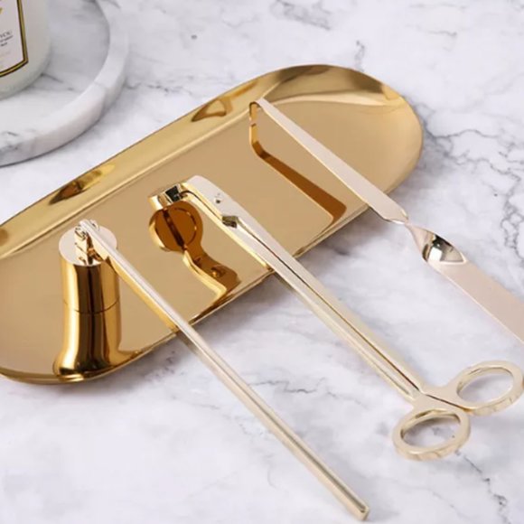 Gold Candle Care Kit | 4 piece set | Wick Trimmer | Dipper | Snuffer|Candle Tray - Picture 1 of 6